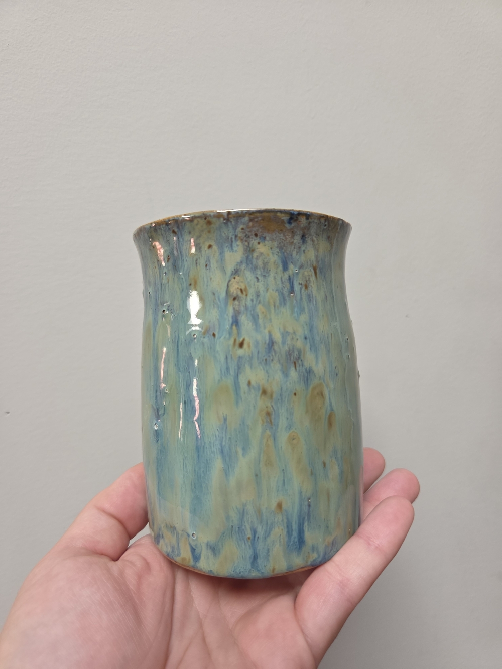 Blue-Green Glazed Ceramic Vase with Subtle Brown Accents